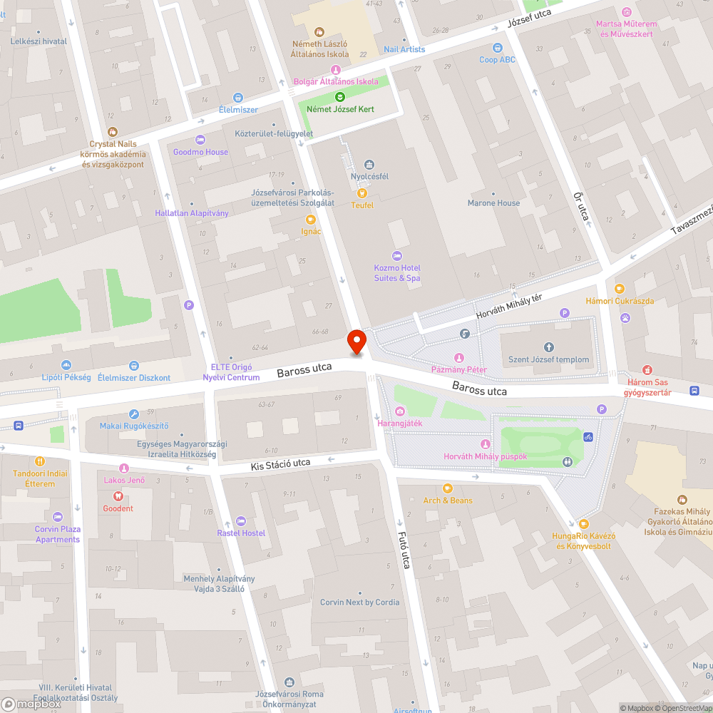 Baross utca 63 - kátyú bejelentés helye