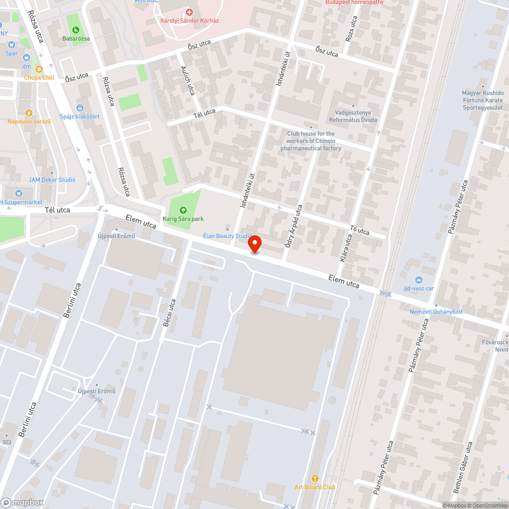 Hatalmas kátyúk Újpesten az Elem utca aszfaltján bejelentés helye