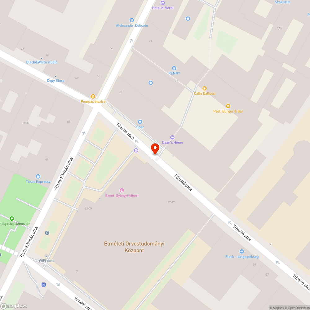 Veszélyes gyalogátkelő - Tűzoltó utca bejelentés helye