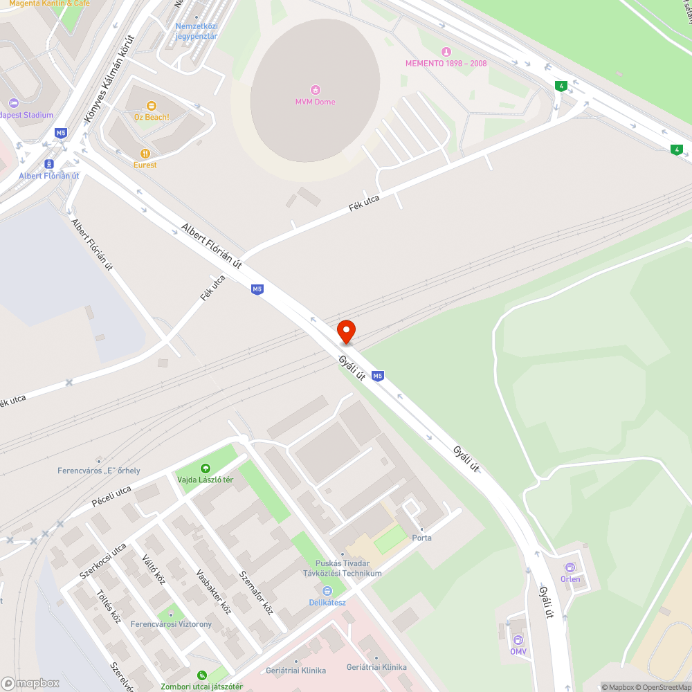 A Gyáli úti felüljáró mocska bejelentés helye