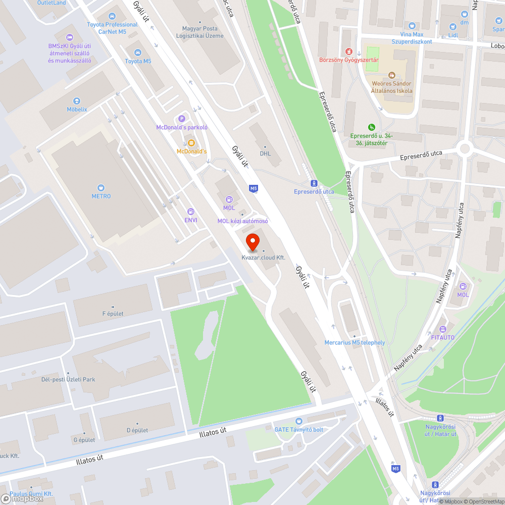 Gányolt kátyú a Gyáli úton bejelentés helye