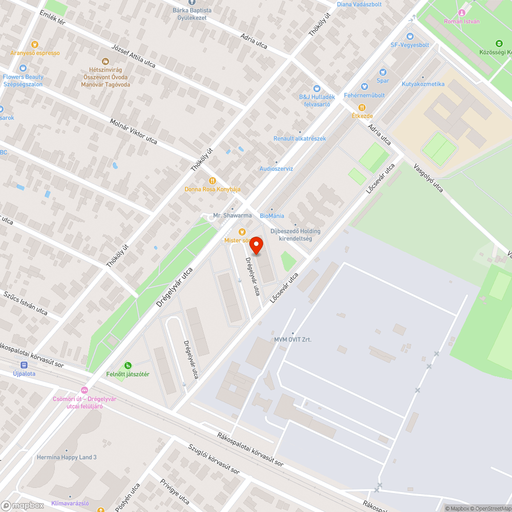 Súlyosan rongált jármű bejelentés helye