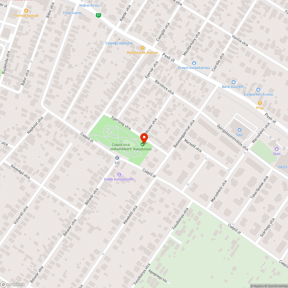 Cséplő park kutyafuttató lámpa bejelentés helye