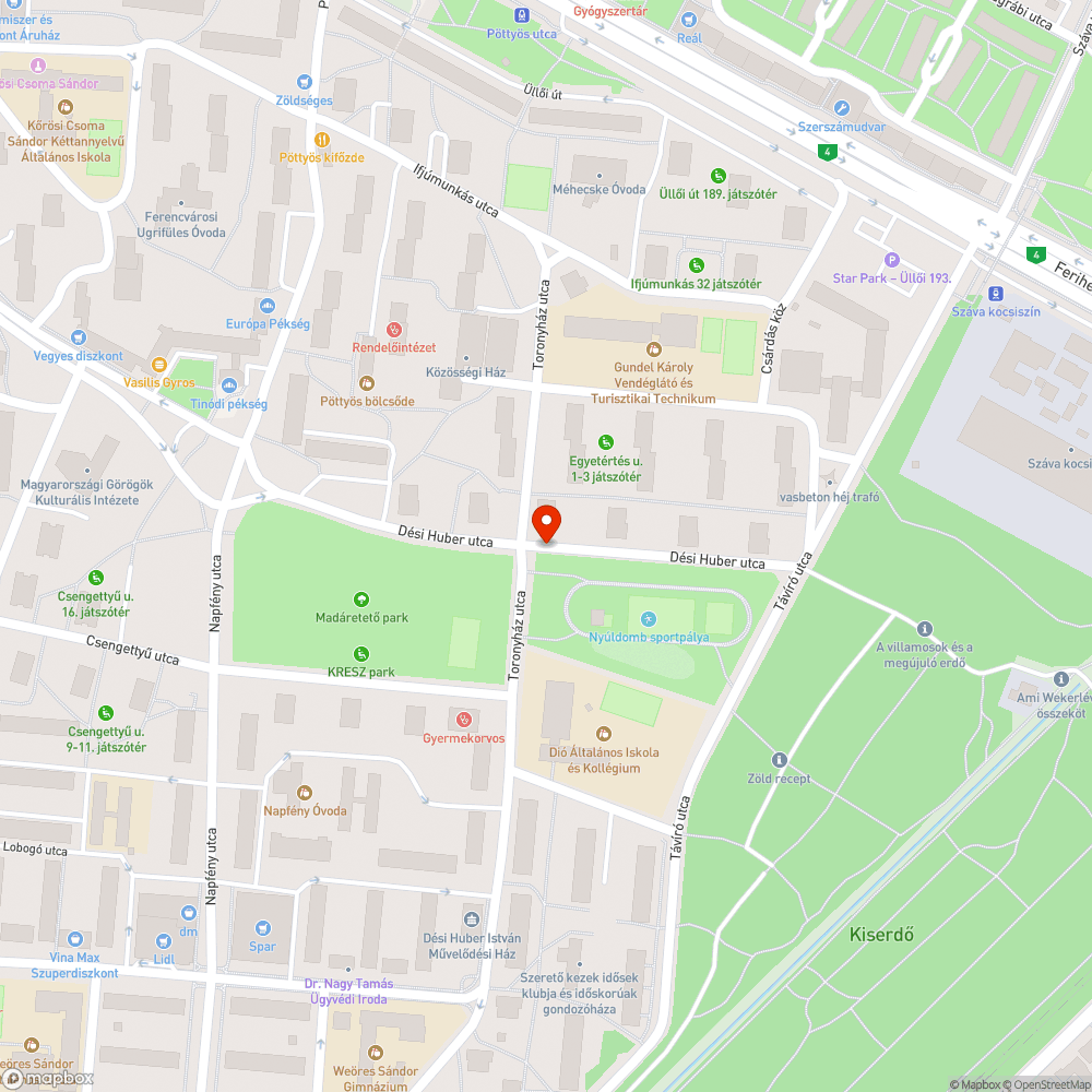 Dési Huber utca kátyú bejelentés helye