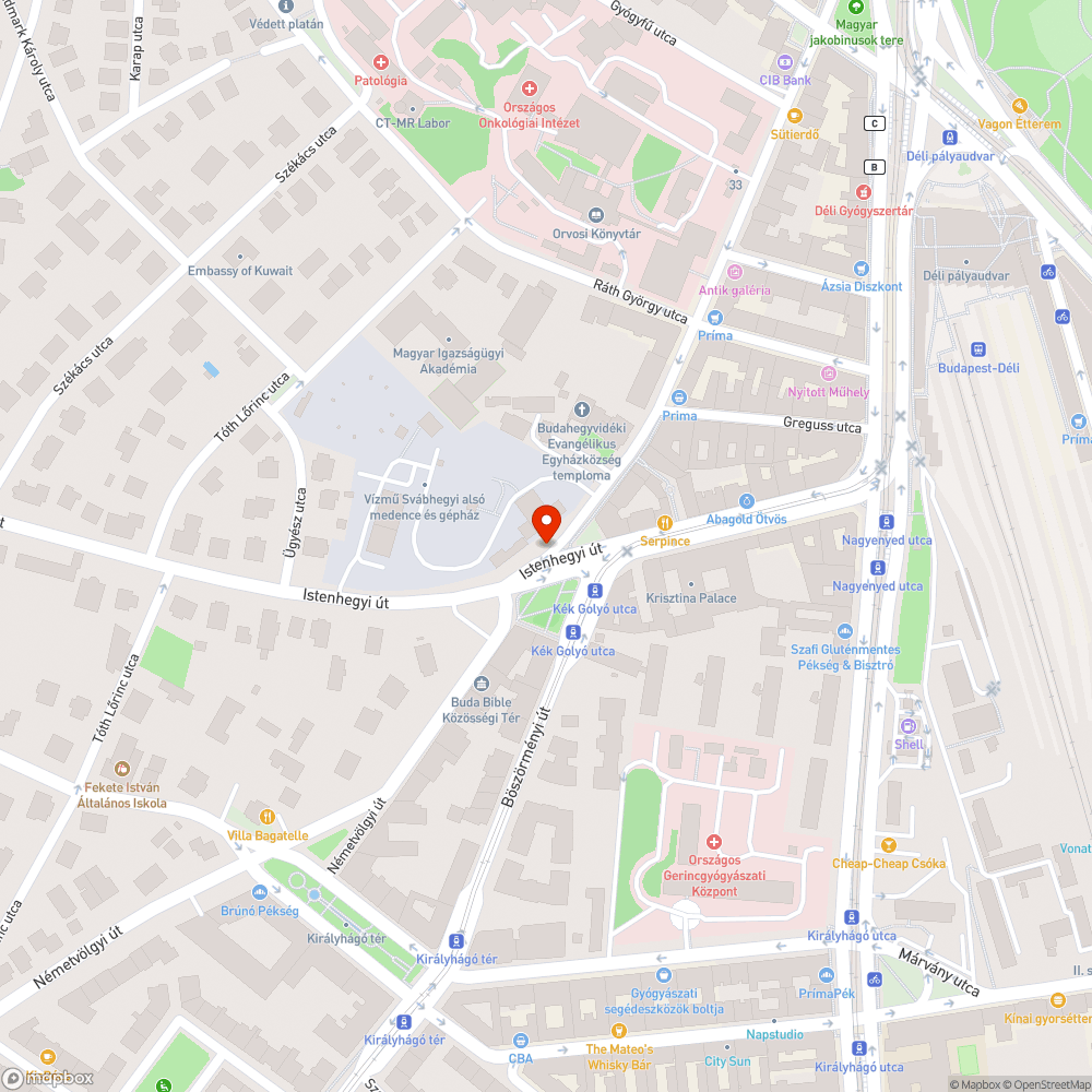 Kék Golyó u. és Istenhegyi út sarok tisztítása bejelentés helye