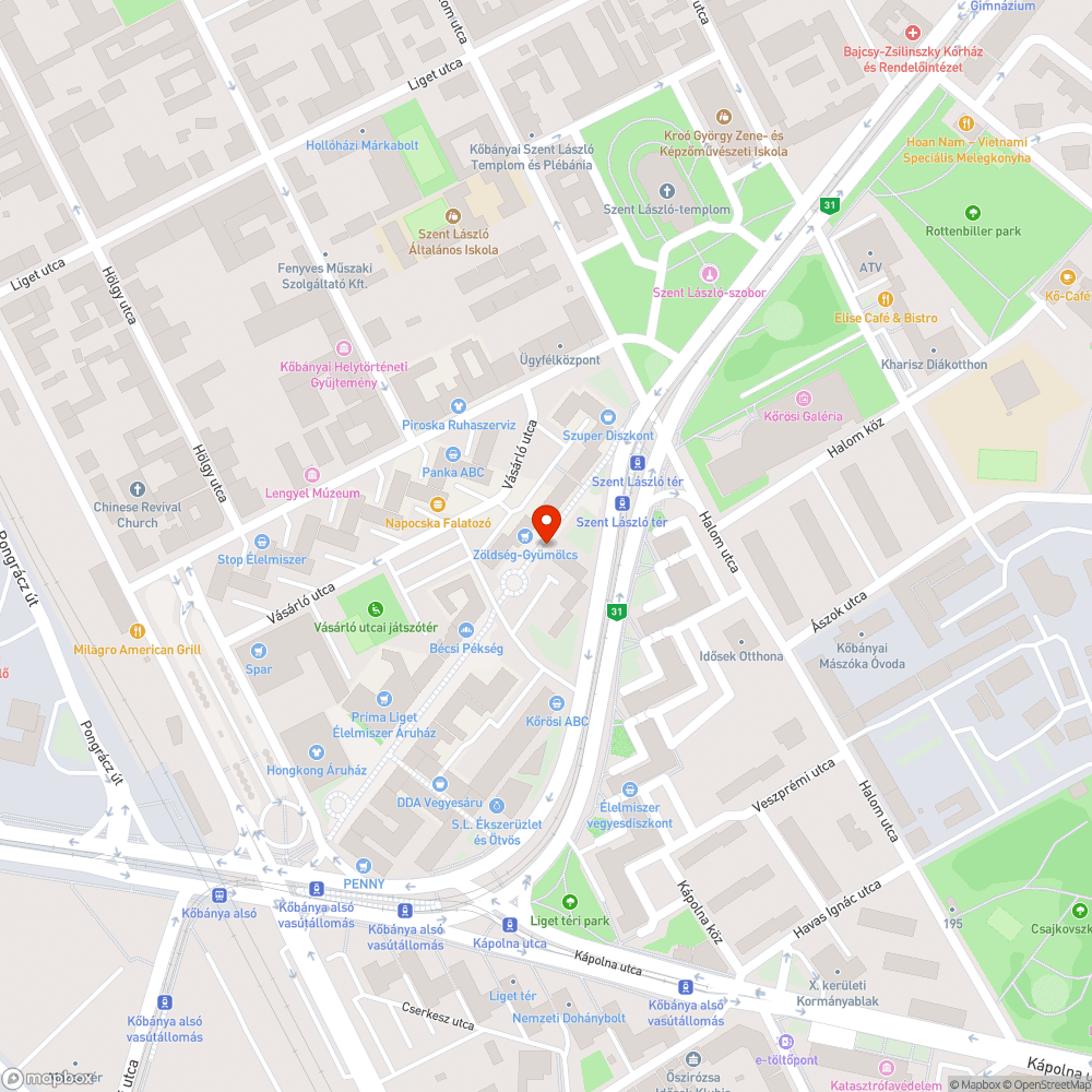 Kőrössy Csoma sétálóutcában 2 db nem világító lámpaoszlop bejelentés helye