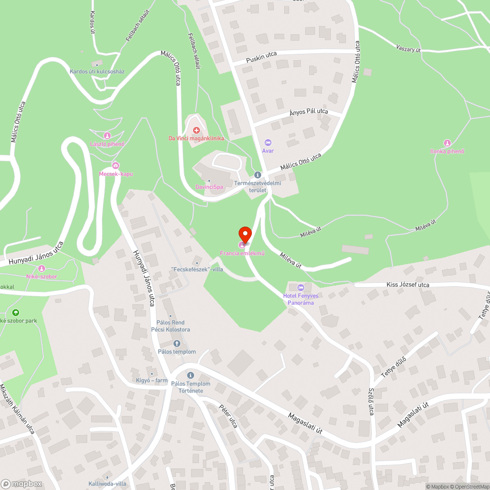 Pécs, Francia emlékmű és környéke bejelentés helye