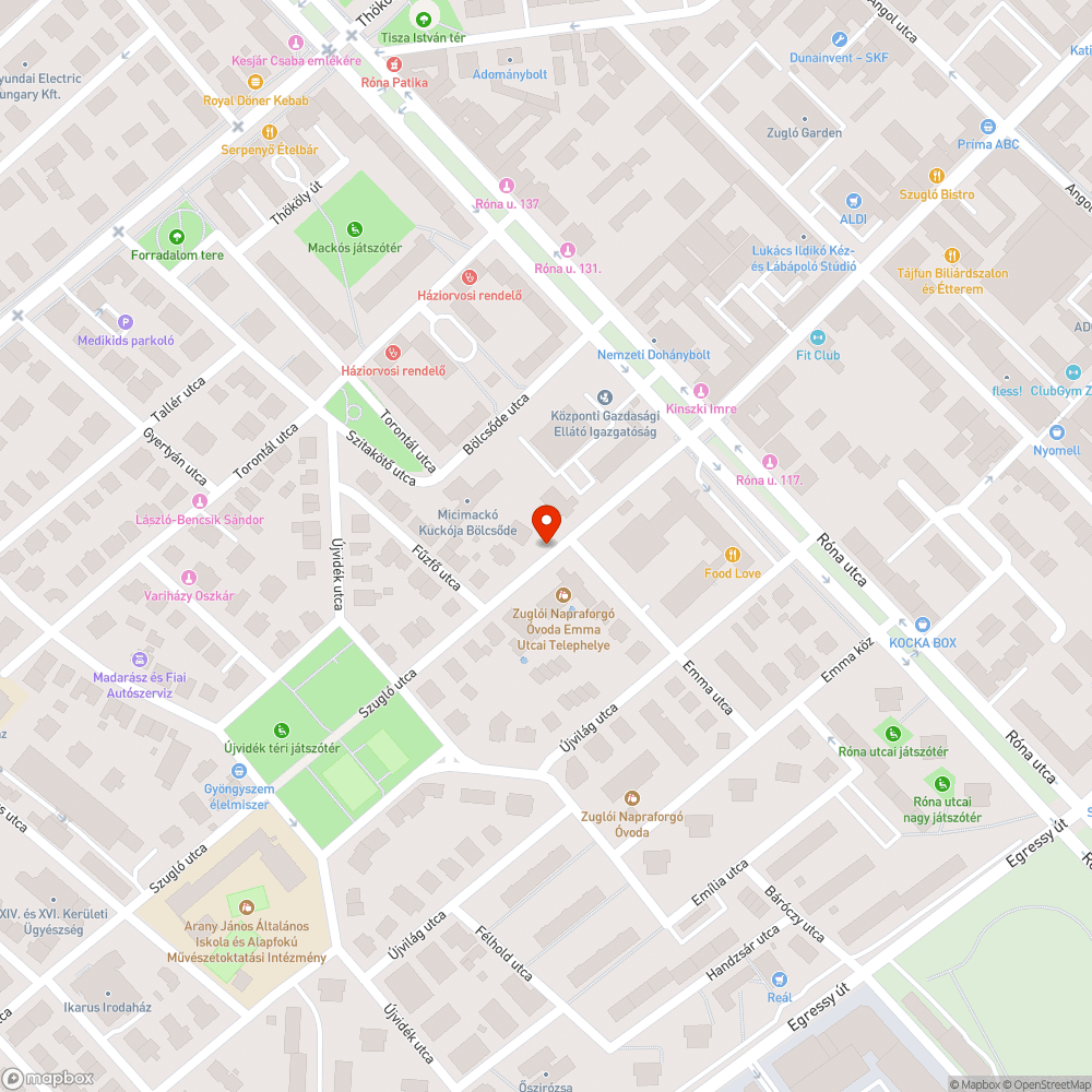 Szugló 38 előtti terület bejelentés helye