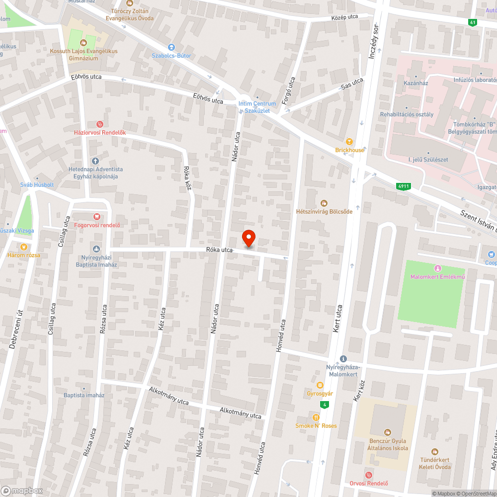 Beszakadt úttest - Róka u. bejelentés helye