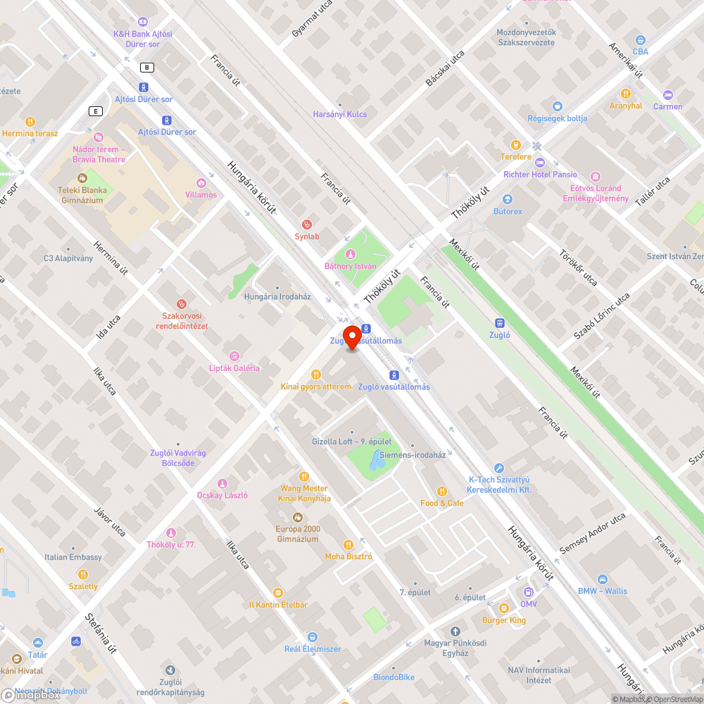 Hungária körútra belógó faág bejelentés helye