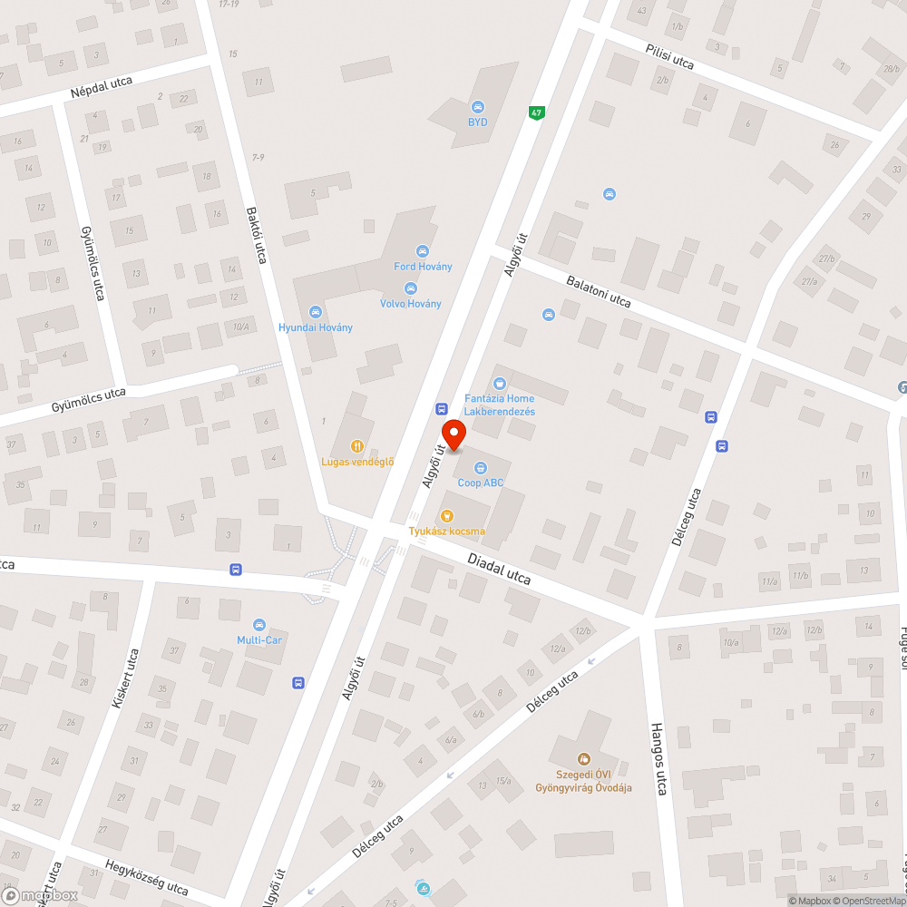 Kátyú az Algyői úti szervizúton bejelentés helye