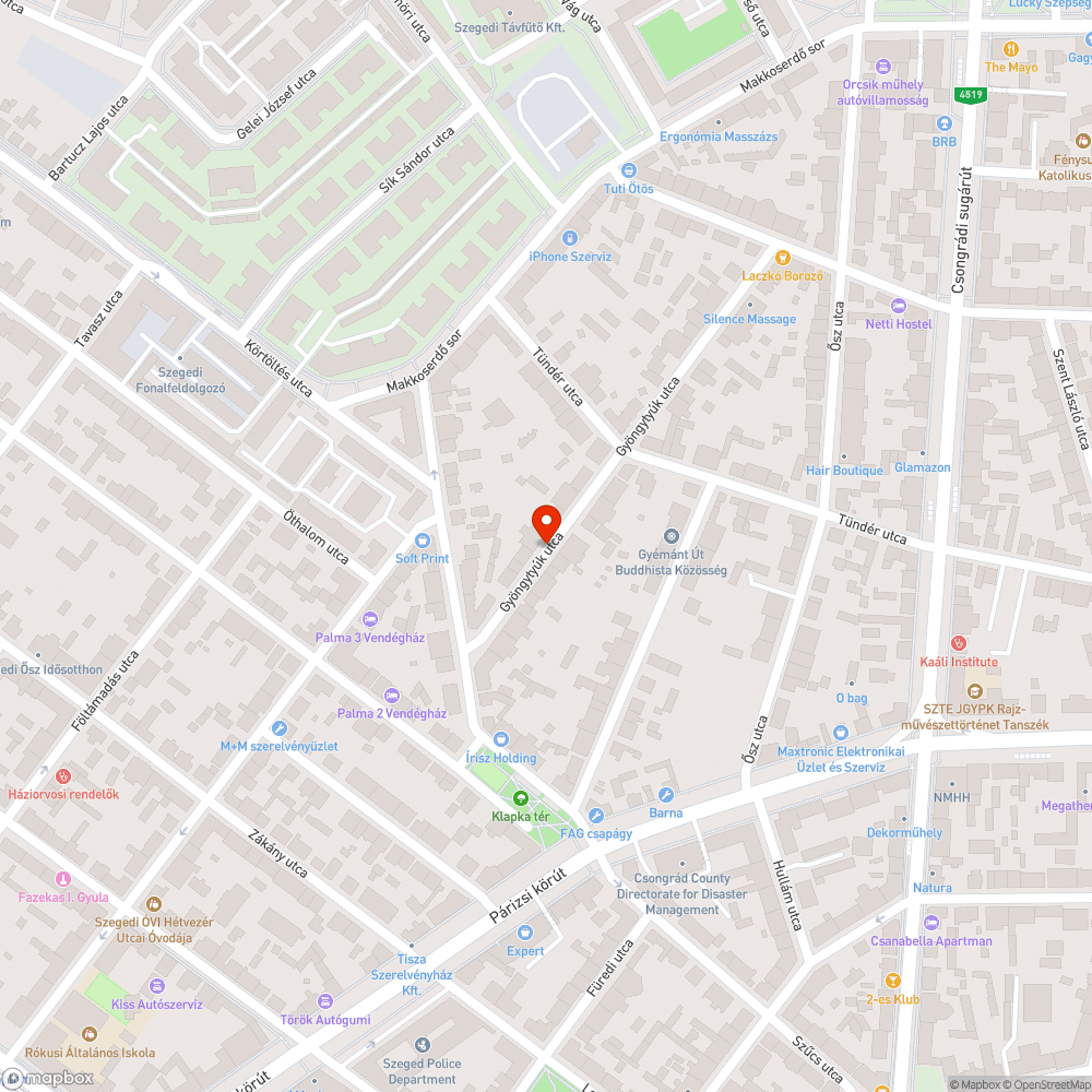 Gyöngytyúk utcai kátyúk bejelentés helye