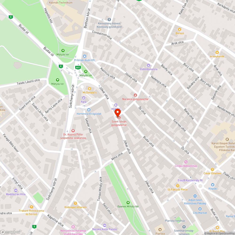 Jókai utcában a Gyógyszertár előtt kátyú bejelentés helye