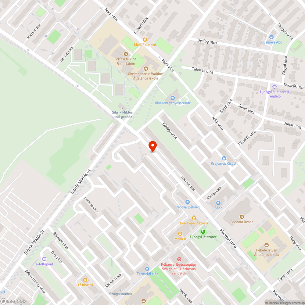 Kőtörmelékes zöldterület az Agyagfejtő utca-Harmat utca között. bejelentés helye