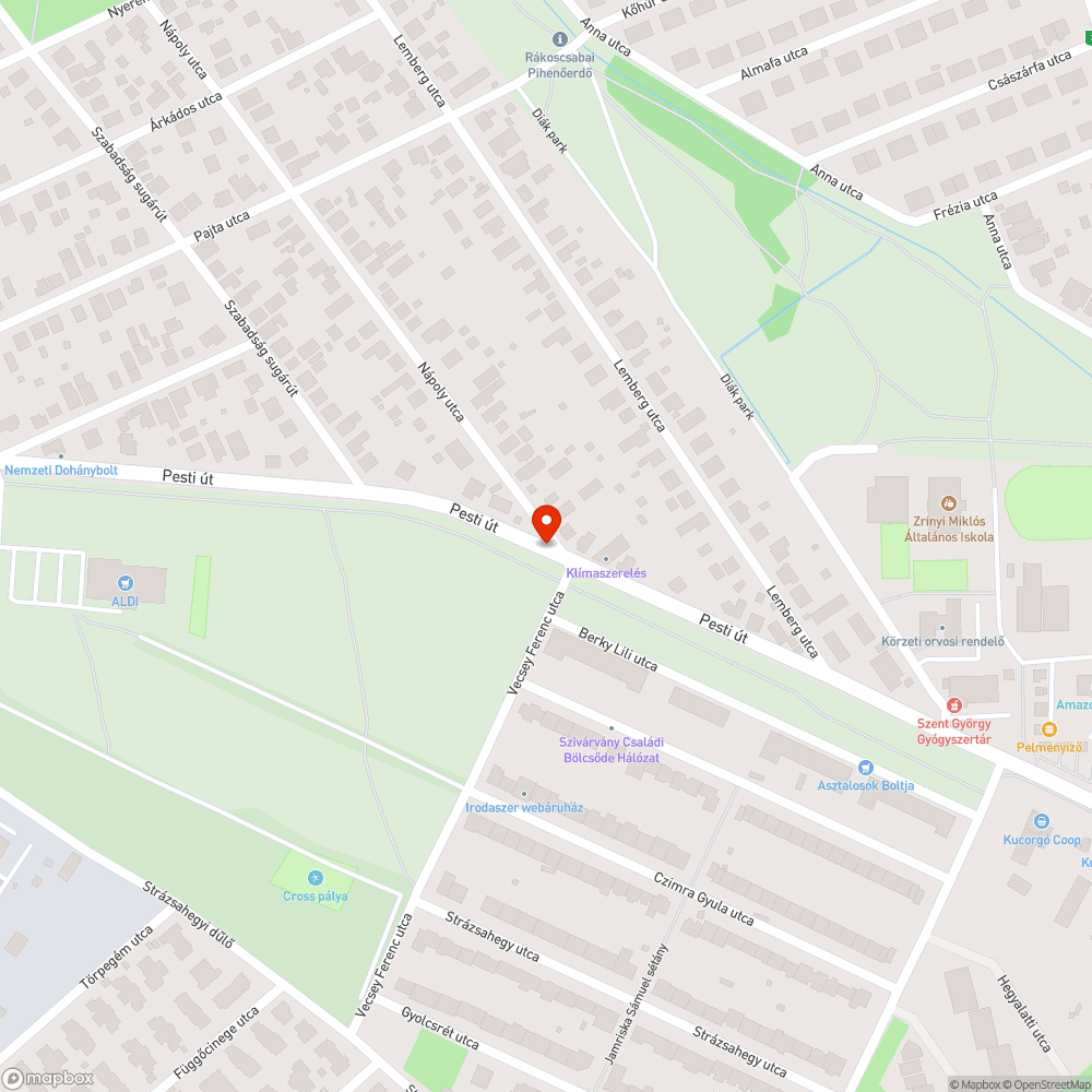 Vecsey Ferenc utca és a Pesti út kereszteződésénél zebra bejelentés helye