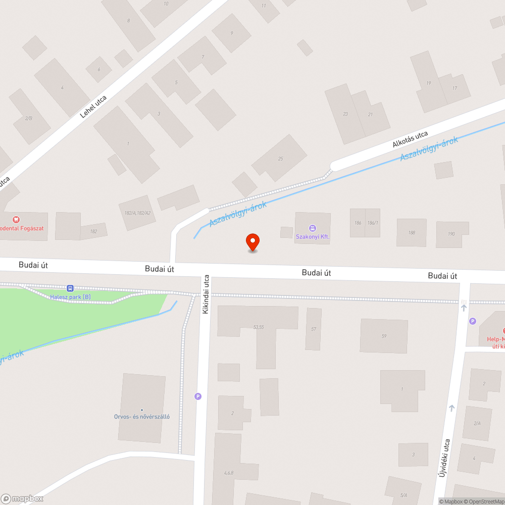 Budai úton a Kikindai úti kereszteződésnél kátyú bejelentés helye