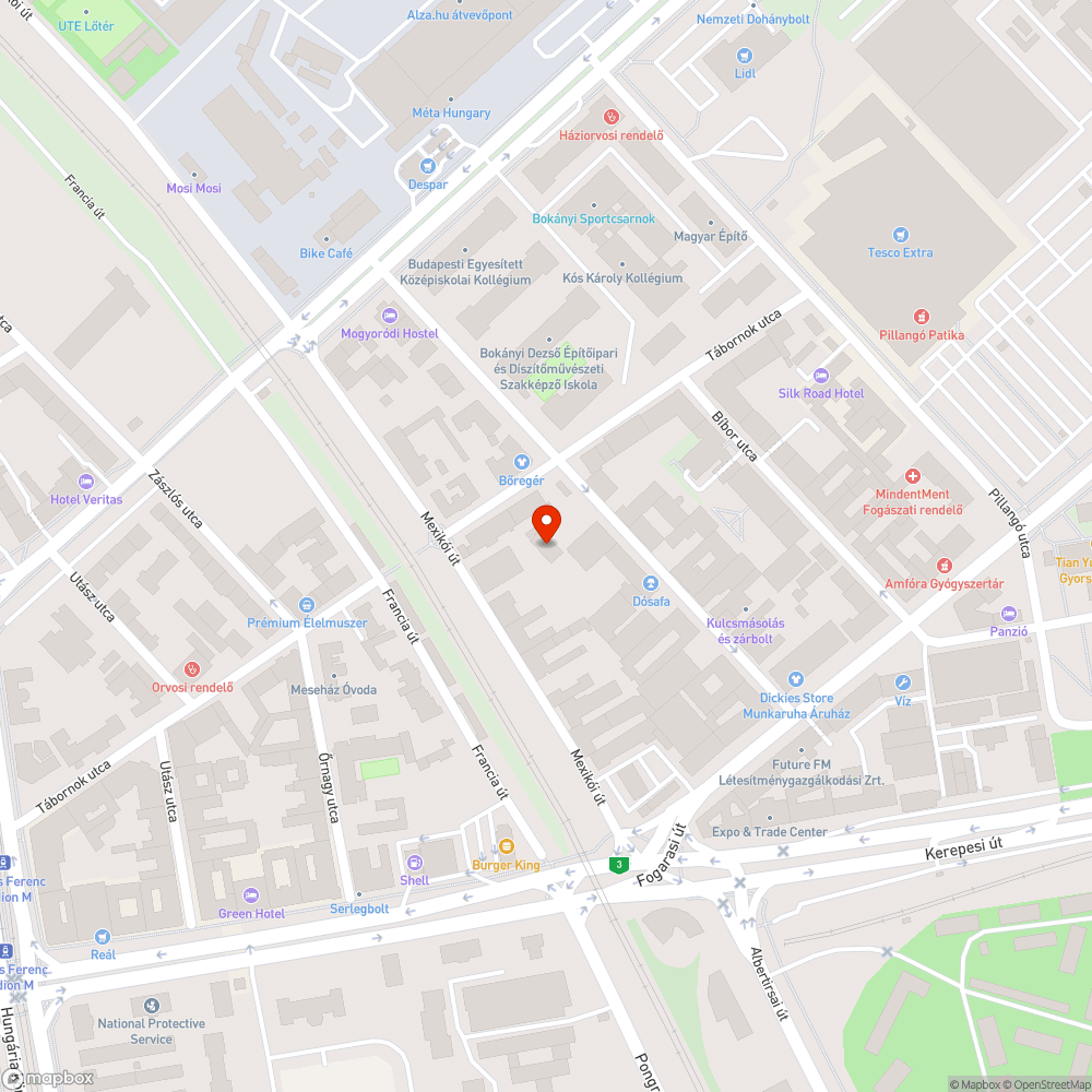 Hiányosan világító Tesco felirat bejelentés helye