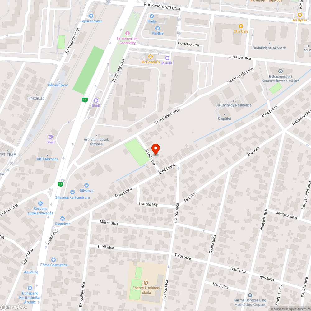 Kátyúk és járhatatlan utca szakasz bejelentés helye