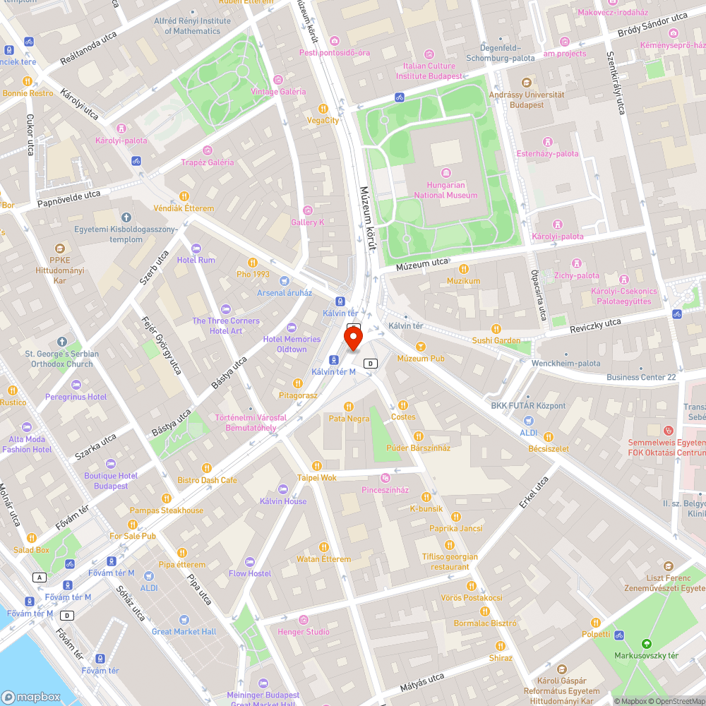 Kálvin tér eldugult  FCSM víznyelő bejelentés helye