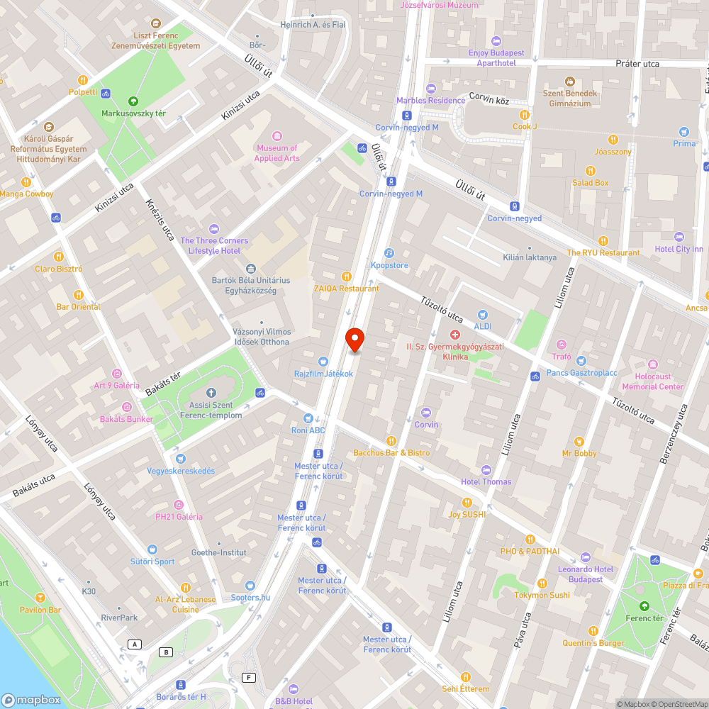 Összefirkált Ferenc körúti telefonfülke bejelentés helye