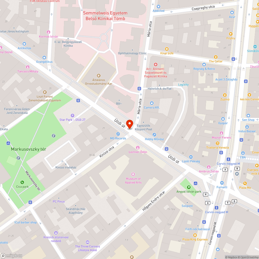 Kátyú az Üllői és Kinizsi kereszteződésénél bejelentés helye