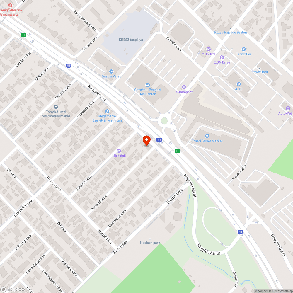 Úttesten lévő balesetveszélyes  építési hulladék bejelentés helye