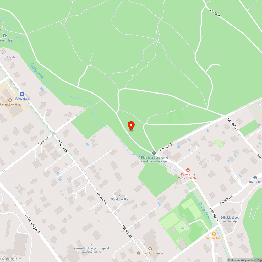 Kidőlt fa a hűvösvölgyi erdei kerékpárúton bejelentés helye