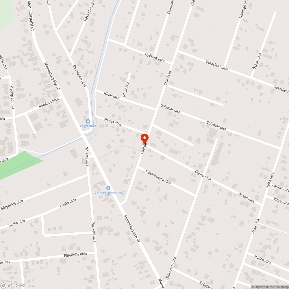 Kitört közlekedési tükör a Csárda út – Ölyves utca kereszteződésében bejelentés helye