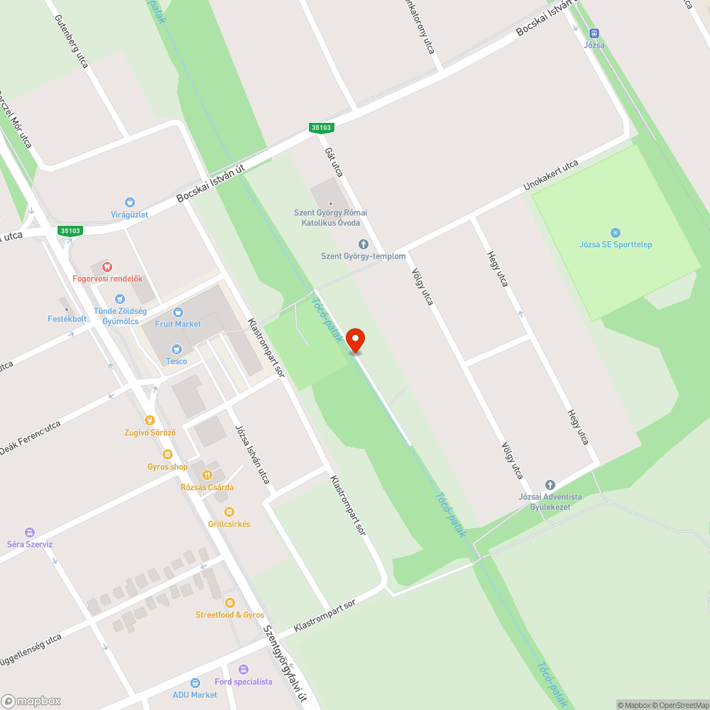 Kidőlt fák a Tócó patak mellett bejelentés helye