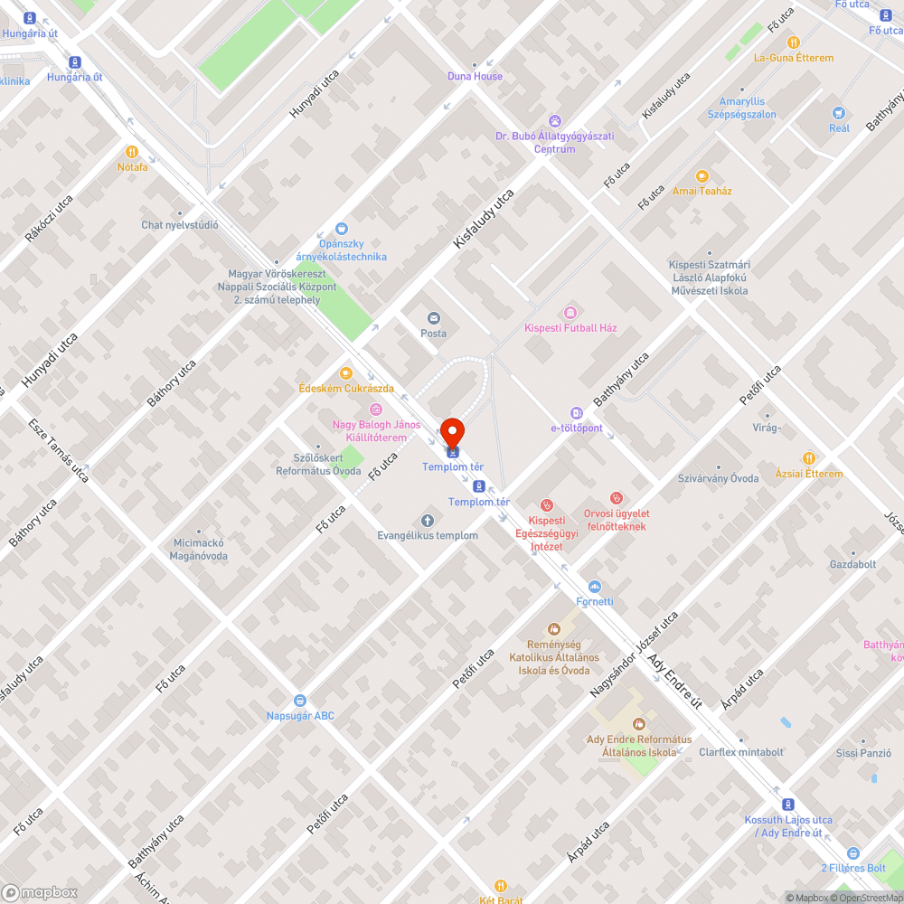 A 42-es villamos Templom tér megállója bejelentés helye