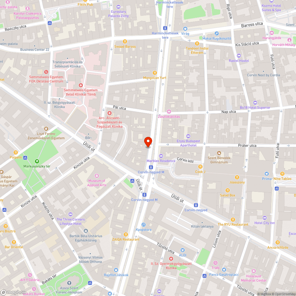 Balesetveszélyes lekopott kerékpárút jelzés a Corvinnál bejelentés helye