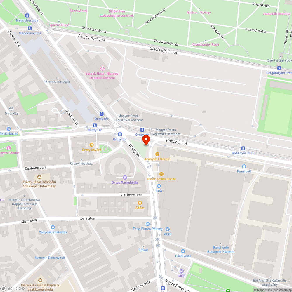 Kőtörmelékes és szemetes környezet az Orczy téri buszmegállóban és a közelében lévő Orczy úton. bejelentés helye