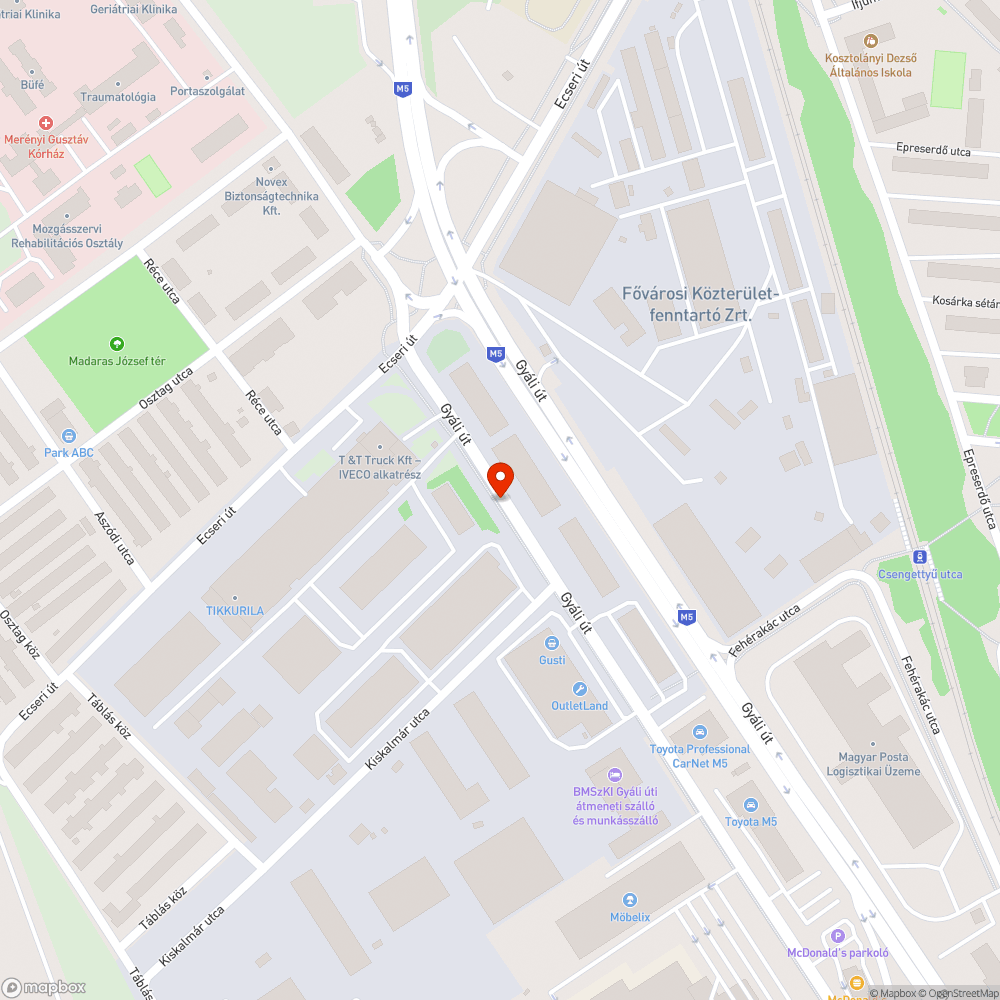 Gépjármű által megdöntött csőkorlát - Gyáli út bejelentés helye