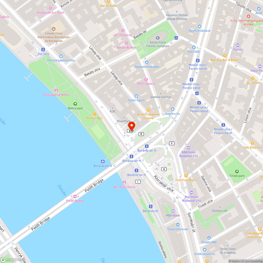 Közraktár utca, megrongálódott, betört üveg korlát/elem bejelentés helye