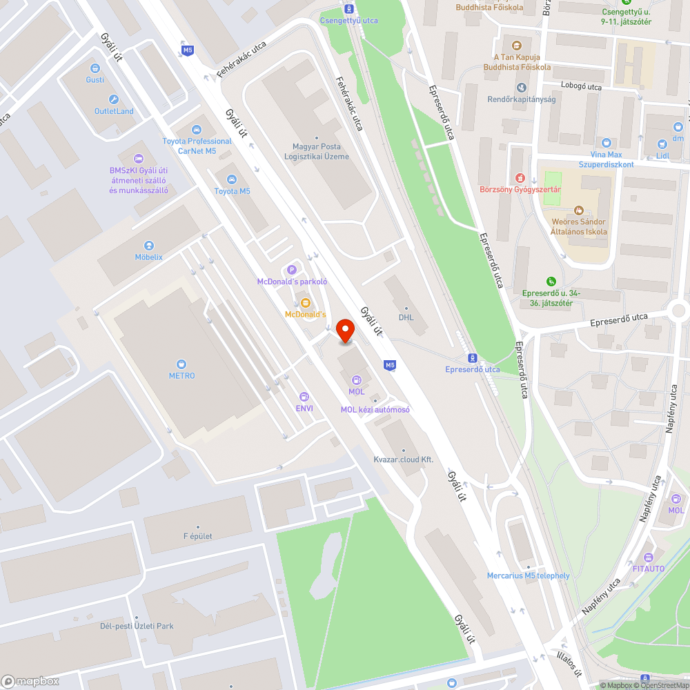 Megdőlt lámpa bejelentés helye