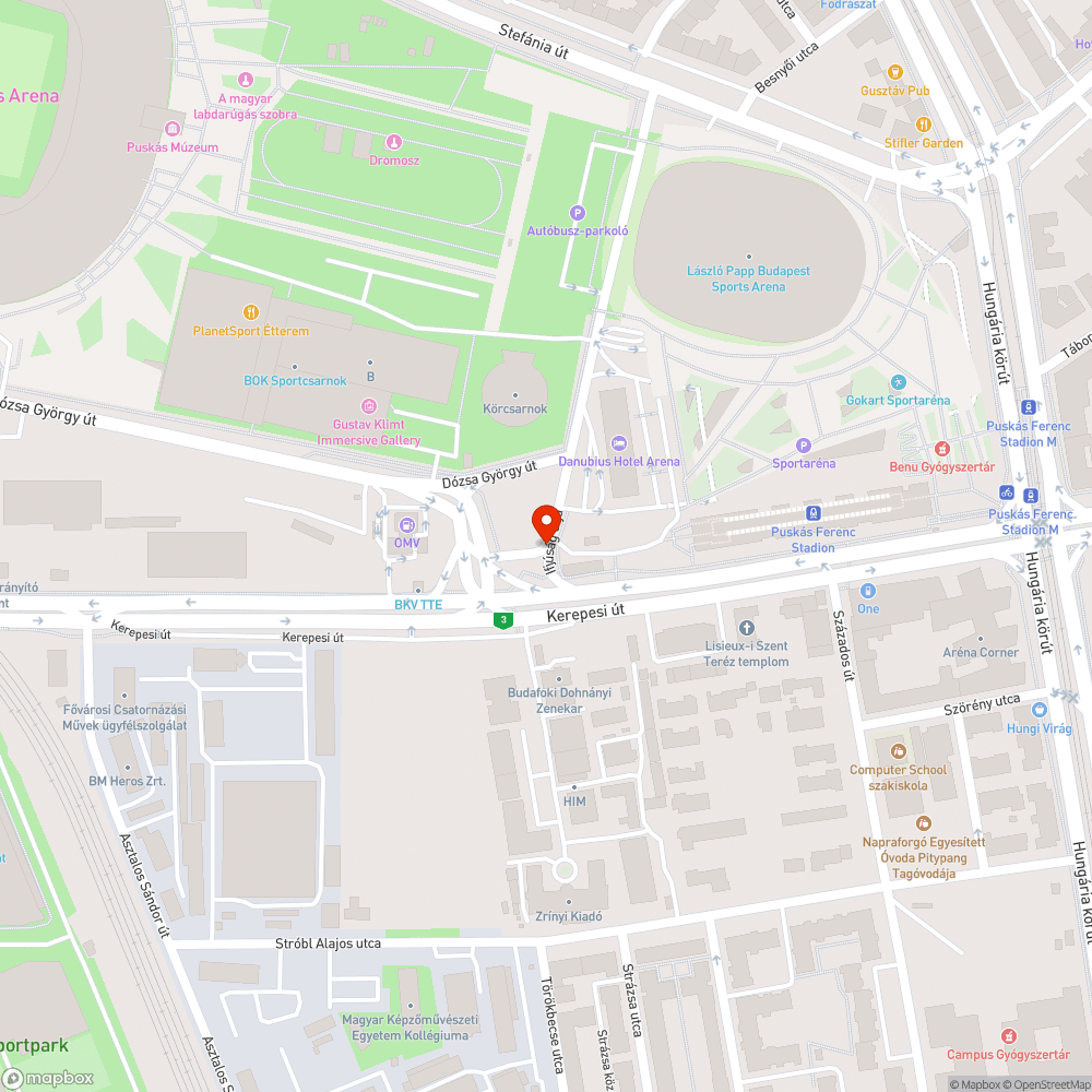 Kőtrmelékhalom és hibás útszegély az Ifjúság útjánál (Stadionok) bejelentés helye