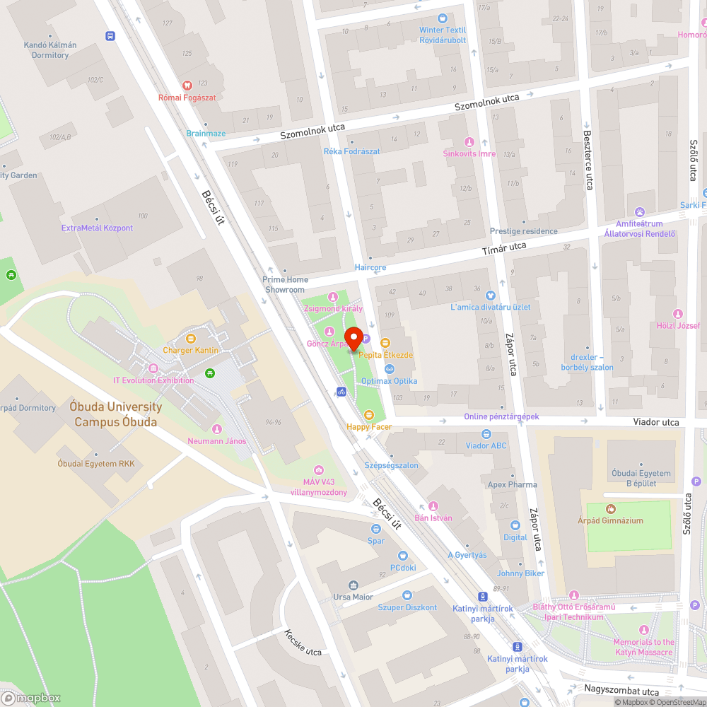 Csonka fatörzs kivágása az Óbudai Egyetem parkban bejelentés helye