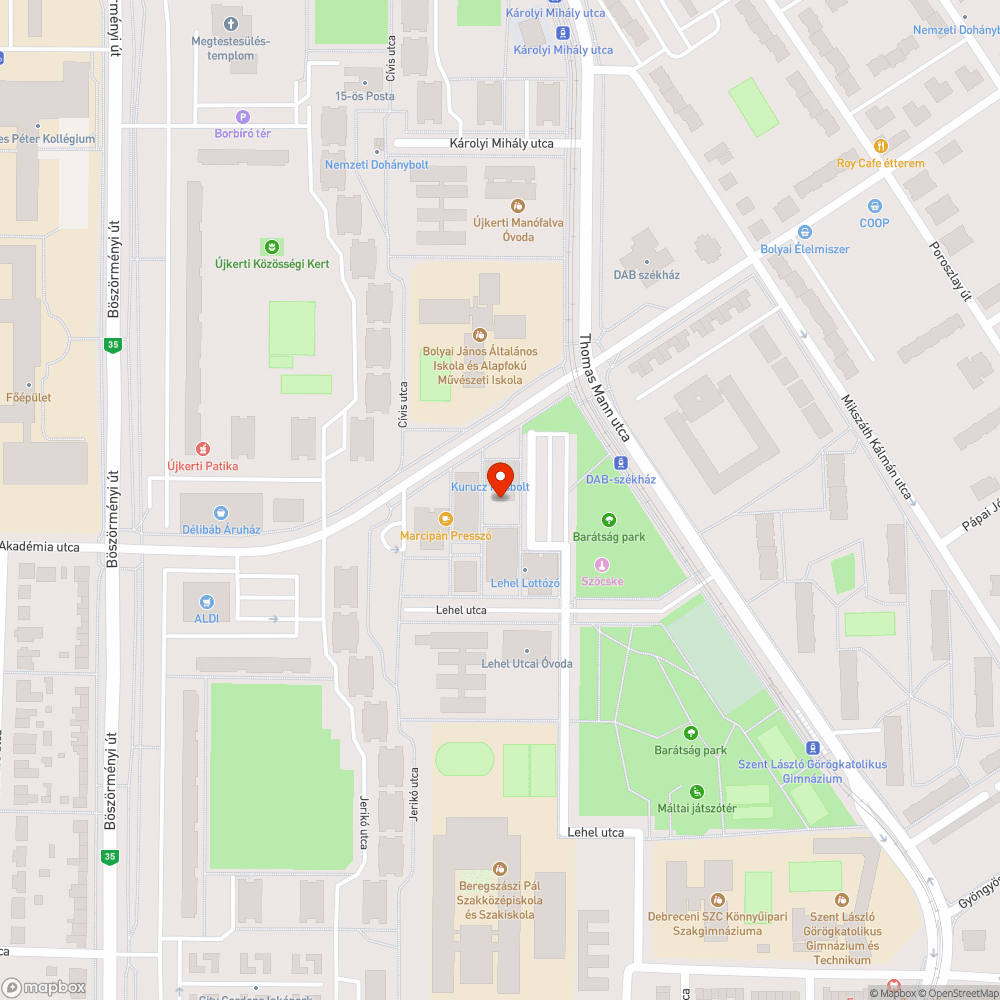 Debrecen Vékert/Újkert Közvilágítás bejelentés helye