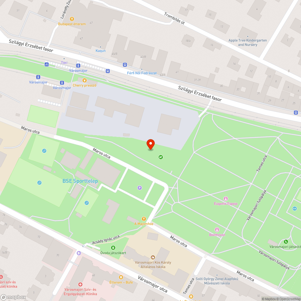 Városmajori kutyafuttató / nem zárható ajtó bejelentés helye