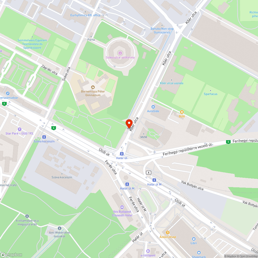 Kátyú a Kőér utcai uszoda buszmegállóban bejelentés helye