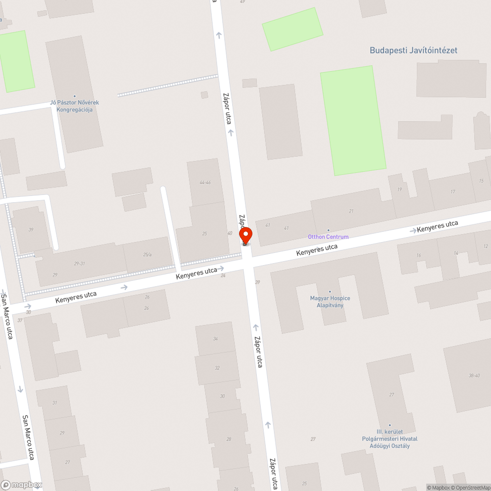 Járdára rálógó ágak a Zápor-Kenyeres utca sarkán bejelentés helye