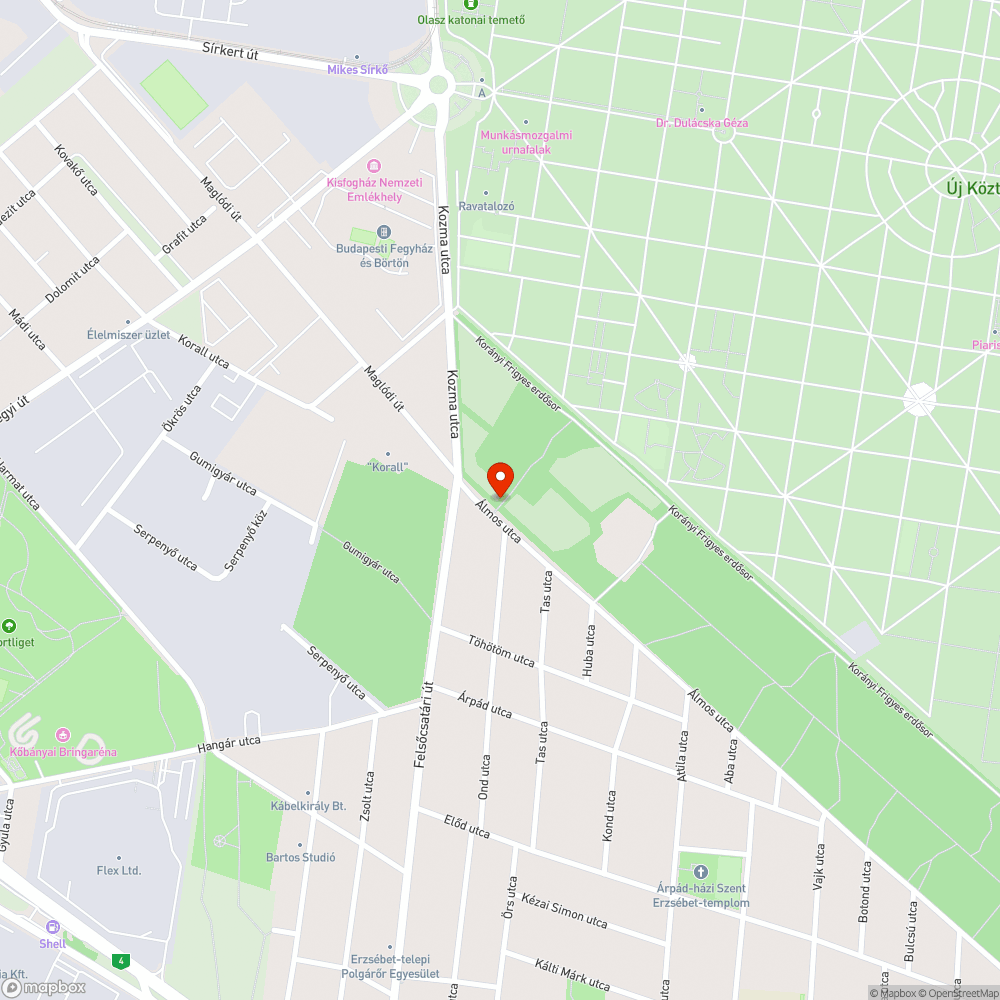 Álmos utcában az erdő mellett hulladék bejelentés helye