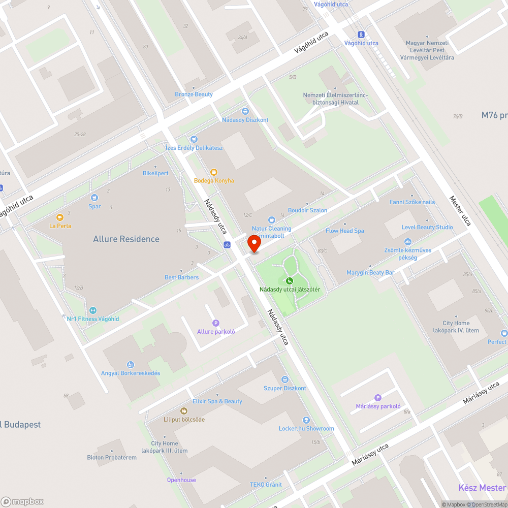 Beszakadt járda a Nádasdy utcai játszótér tövében bejelentés helye