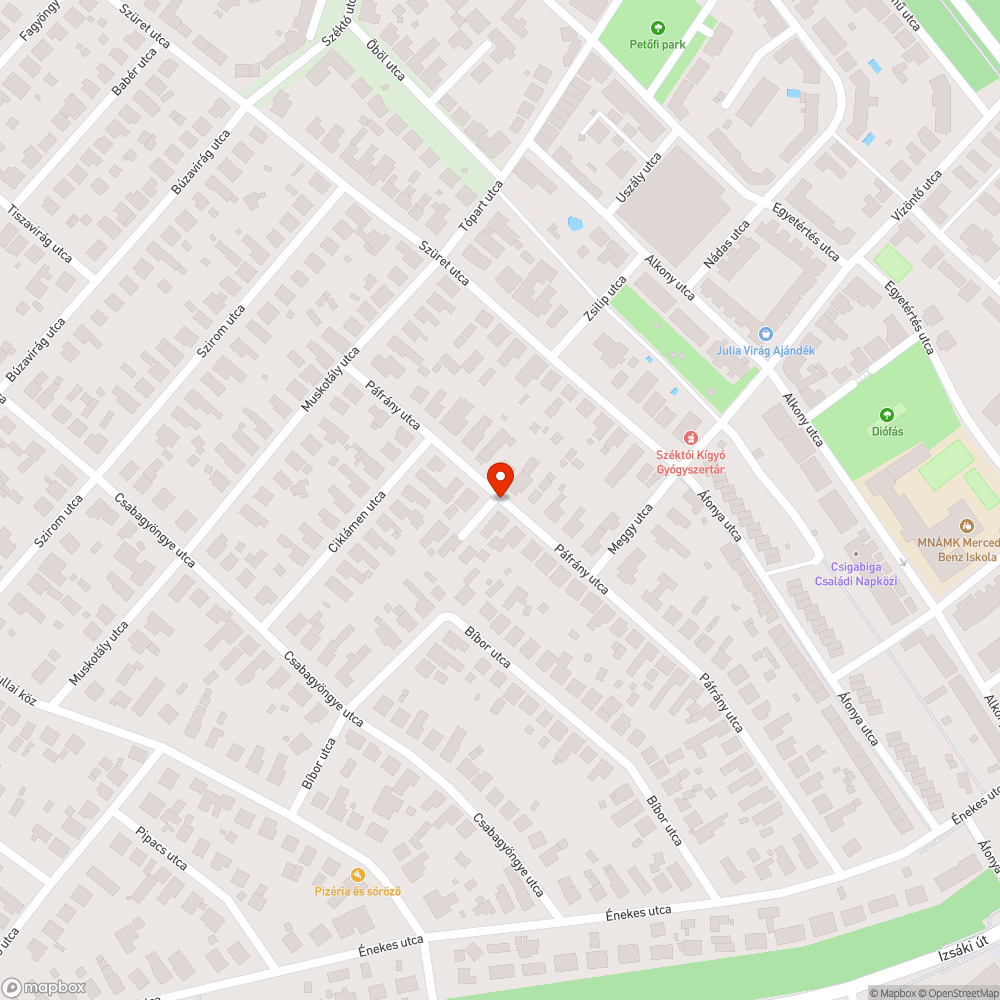 Páfrány utcai kátyú bejelentés helye