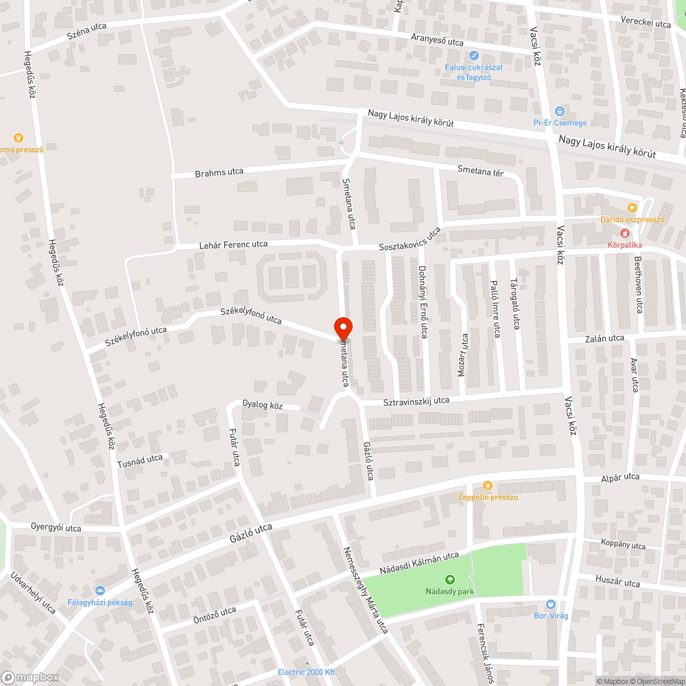 Kátyús kereszteződés a Székelyfonó és Smetana utca találkozásánál - újraküldve bejelentés helye