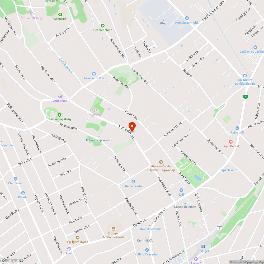 Kutyavári út kátyú bejelentés helye