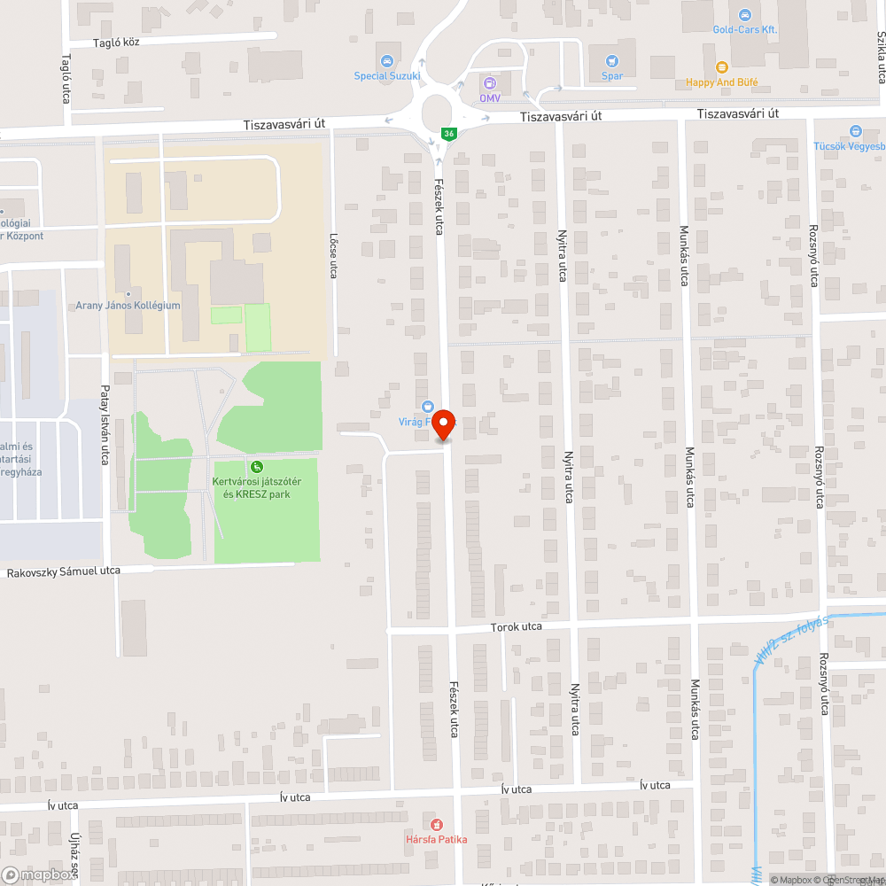 Ütőkátyúk Nyíregyházán a Fészek  utcán bejelentés helye