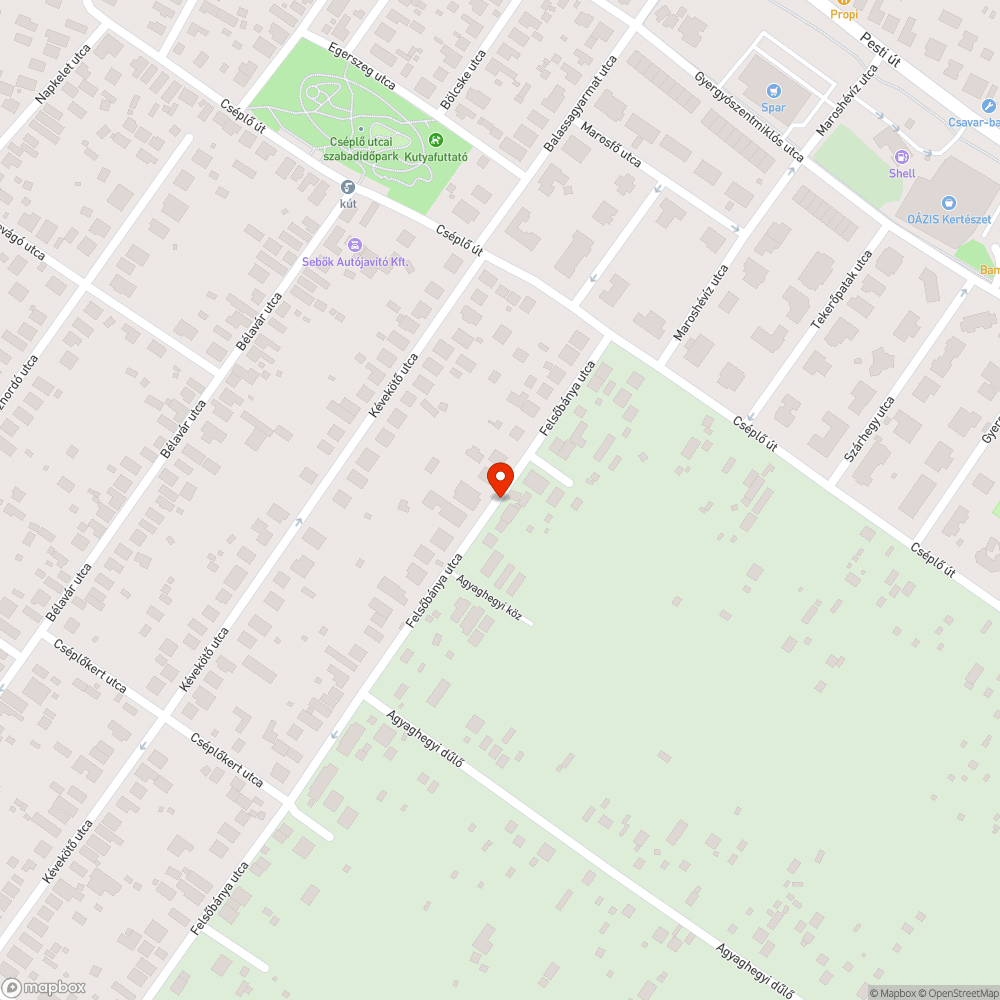 Felsőbánya utca kátyúi bejelentés helye