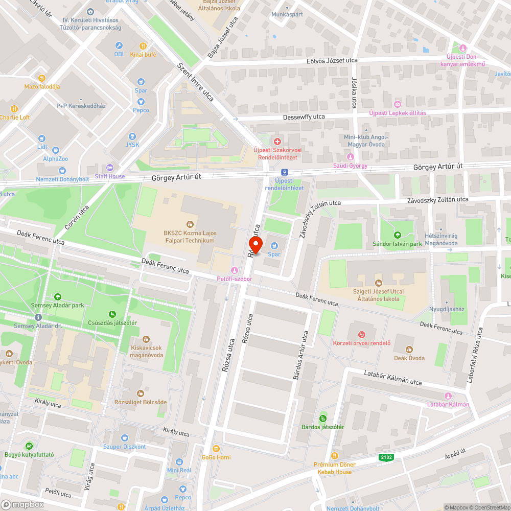 A Spar előtt szemét hegyek (Rózsa utca 75.) bejelentés helye