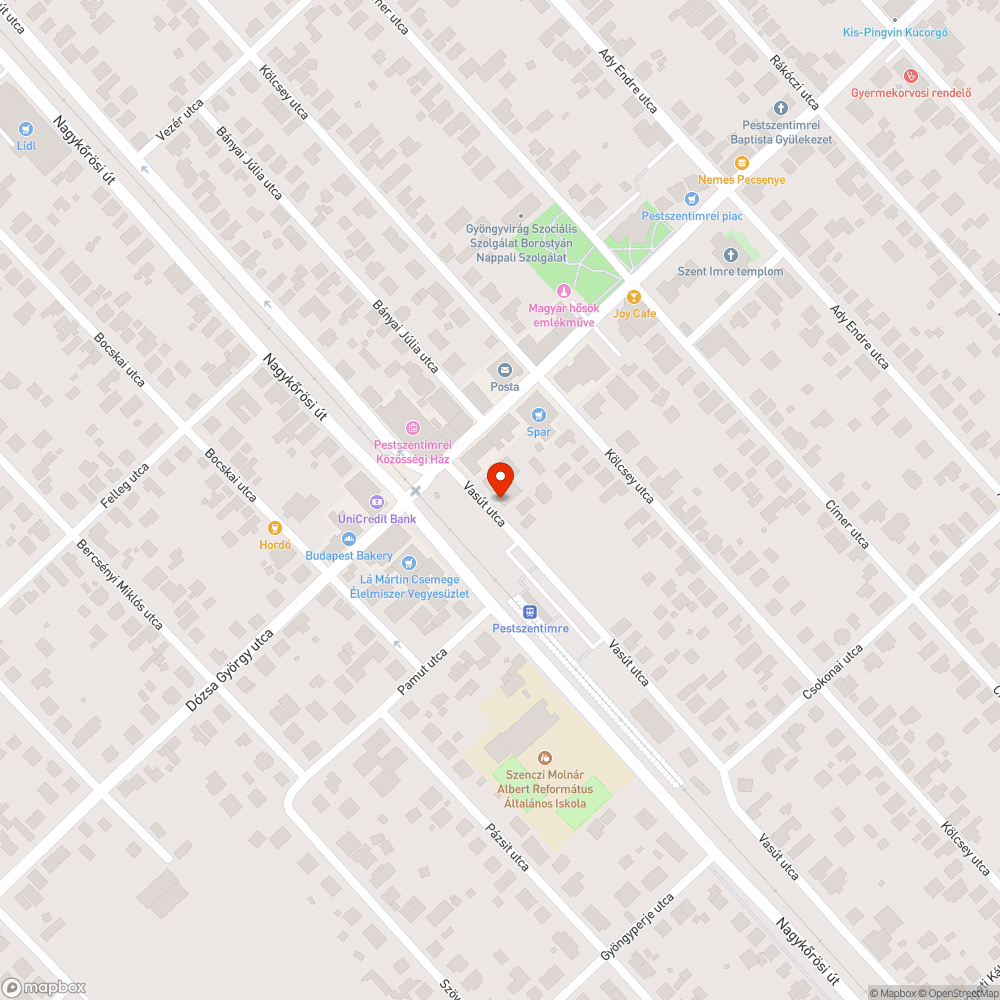 Budapest XVIII. Vasút utca veszélyes kátyú bejelentés helye